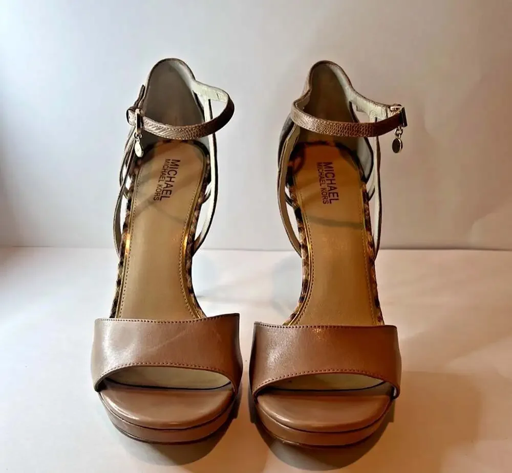 Michael Kors Platform Ankle Strap Sandals Snake Print Heels - Size 10
